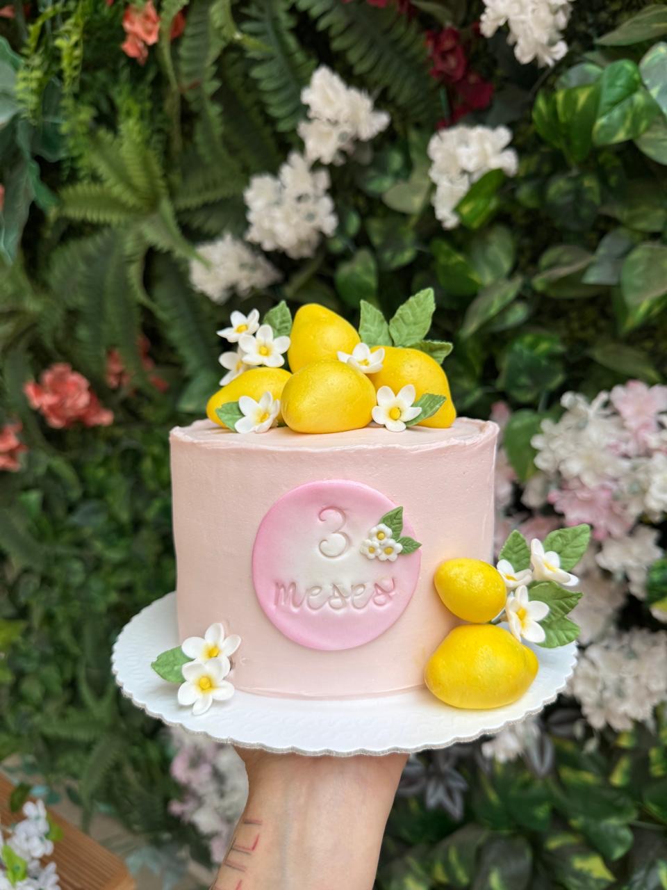 Bolo de mesversário pastel com detalhes de limão-siciliano